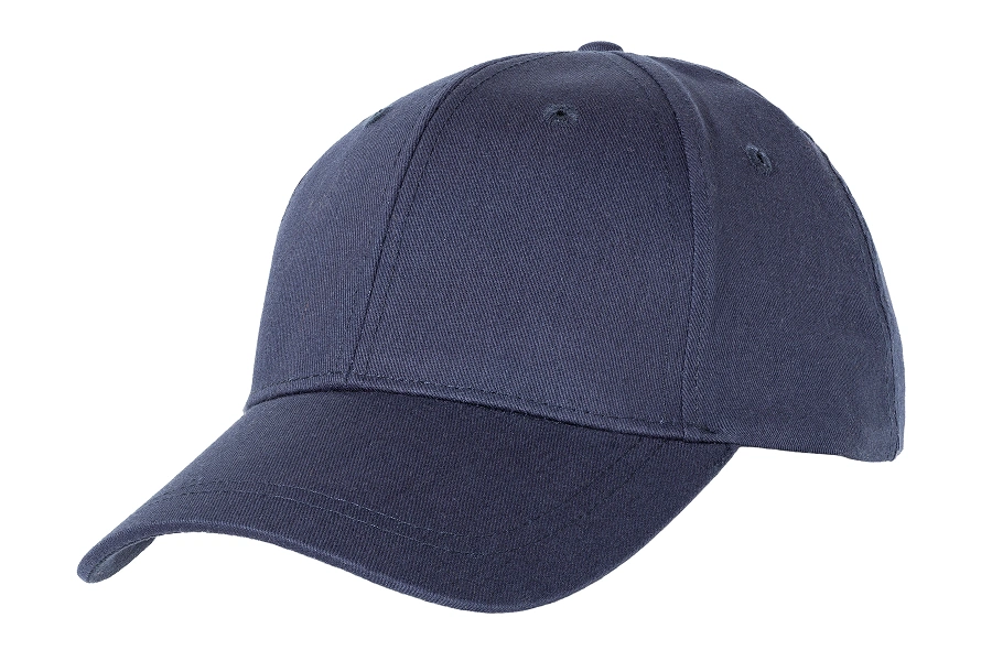Navy blue baseball cap on white background.